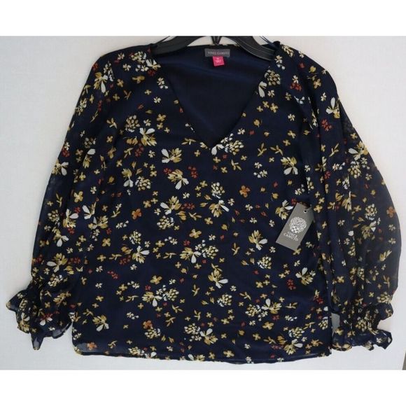 Vince Camuto 9151051C 407 Women's Sz M Classic Navy Wayward Floral Blouse $79+ - Picture 3 of 8